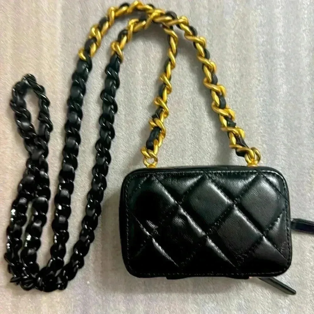 Chanel Black Quilted Mini Lacquered Chain Clutch in lambskin leather